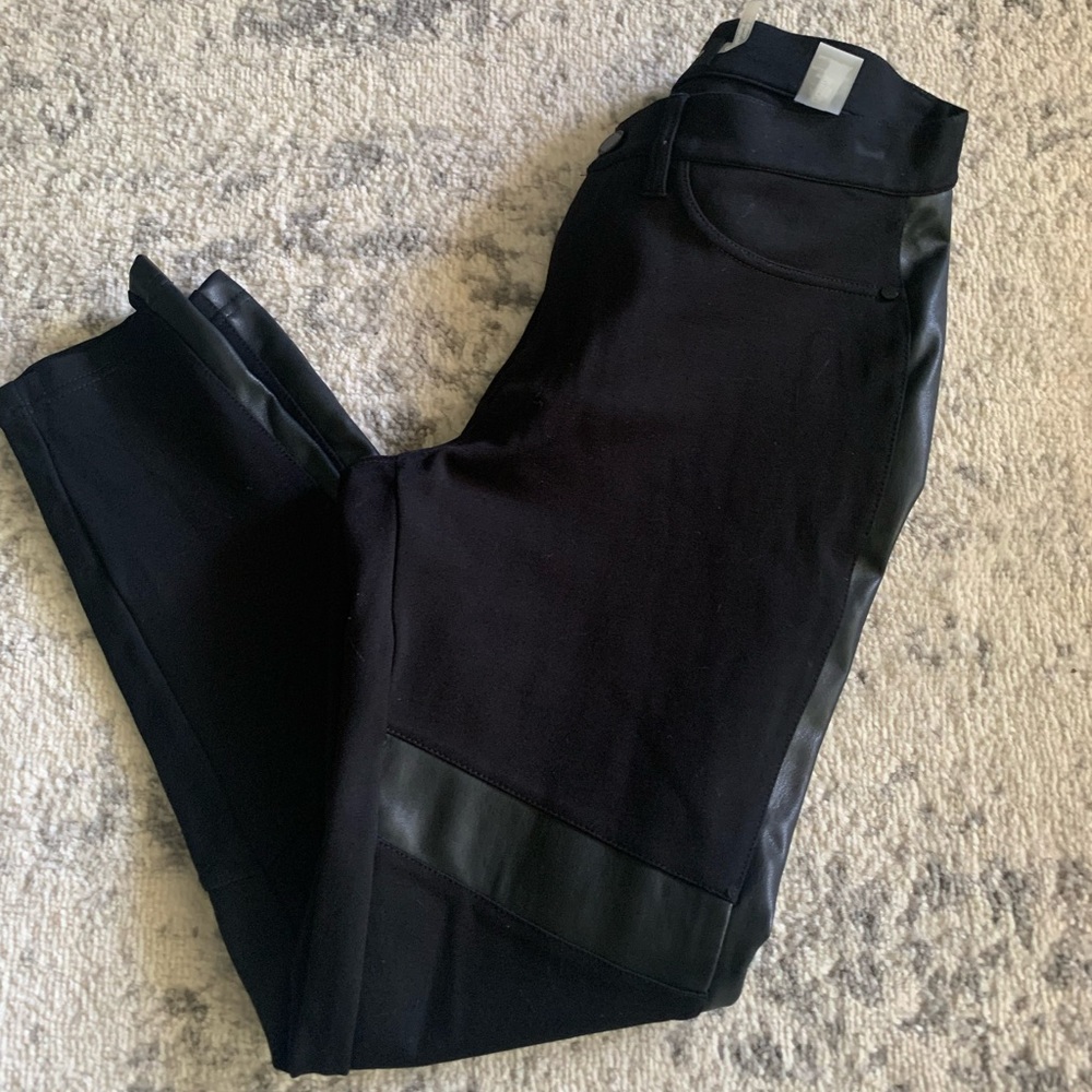 ivanka trump faux leather stripe pants black Moto